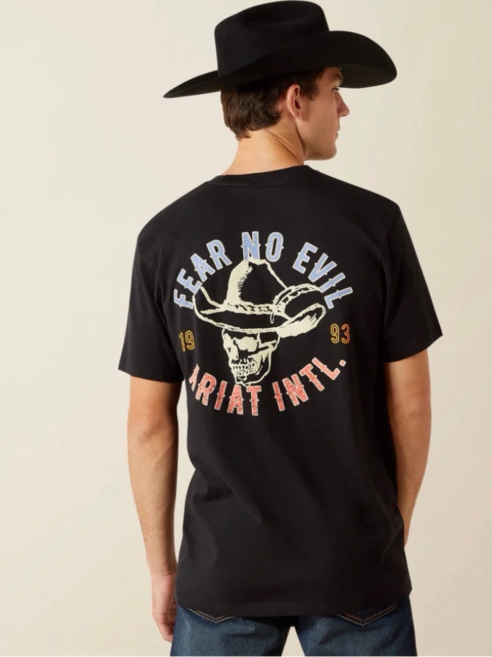 Ariat Black Short Sleeve Tee with Western Skull Graphic “Fear No Evil”
